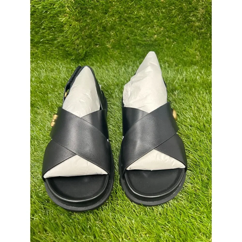 NWB COACH Size 5B Sculpted C Criss Cross Sandals Black CFG40